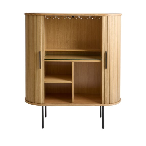 Vinotéka v dekore duba s posuvnými dverami v prírodnej farbe 100x118x40 cm Nola – Unique Furniture-image-4