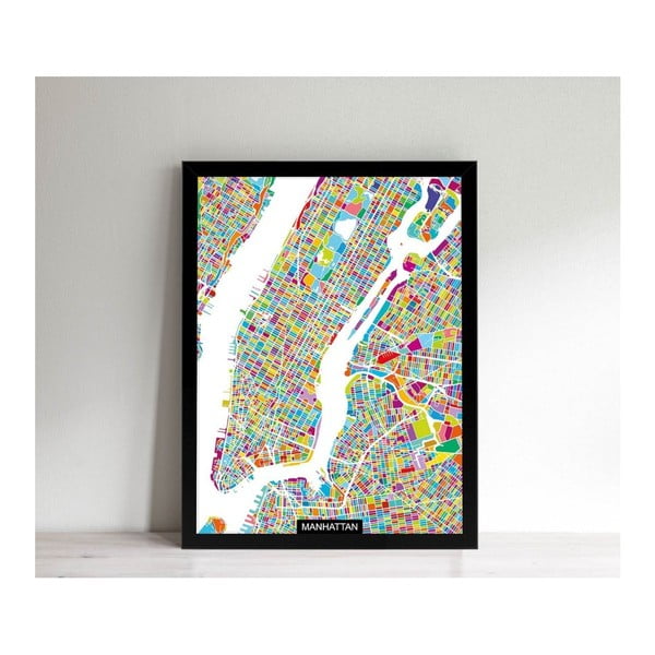 Obraz v čiernom ráme Homemania Maps Manhattan, 32 × 42 cm