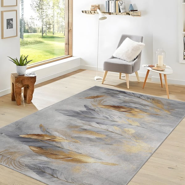 Prateľný koberec v šedej a zlatej farbe 120x180 cm Golden Feathers – Mila Home-image-2