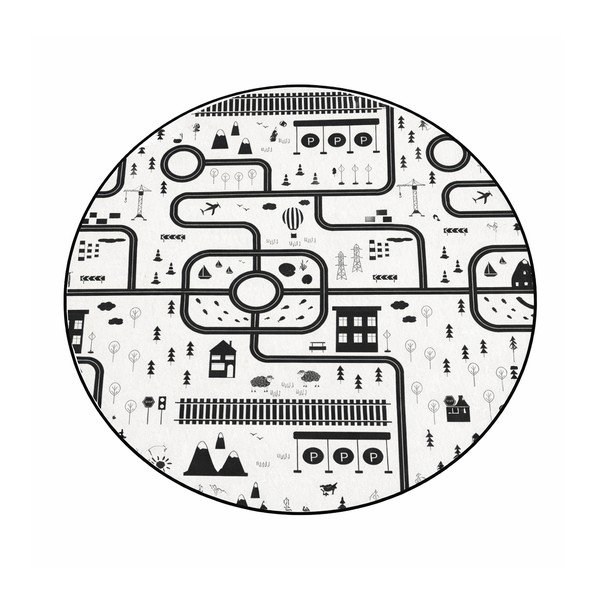 Čierno-biely prateľný detský hrací koberec ø100 cm In My Town – Mila Home