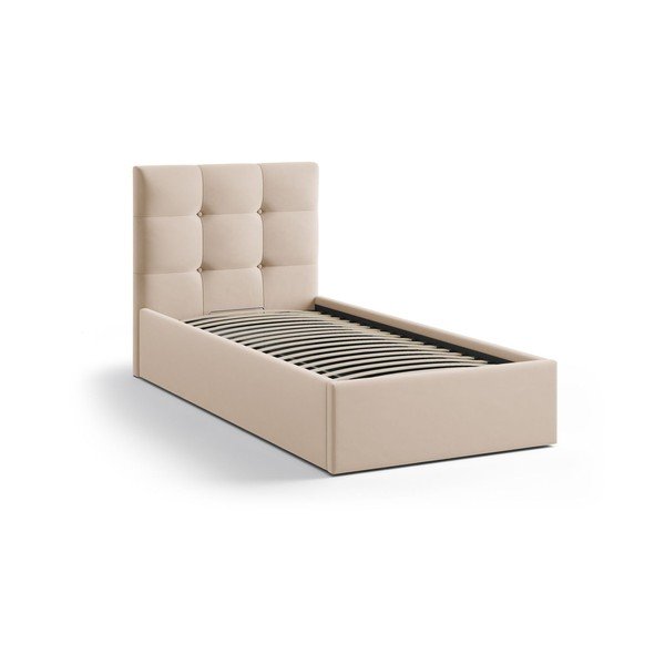 Svetlohnedá čalúnená jednolôžková posteľ s úložným priestorom s roštom 90x200 cm Phaedra – Micadoni -image-2