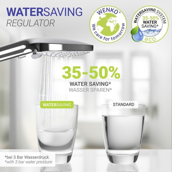 Plastová sprchová hlavica v lesklej striebornej farbe ø 12 cm Water Saving – Wenko-image-2