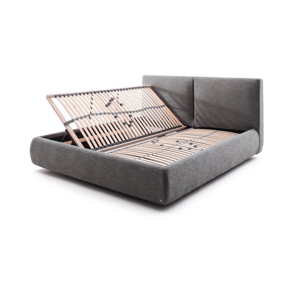 Tmavosivá čalúnená dvojlôžková posteľ s úložným priestorom s roštom 180x200 cm Atesio – Meise Möbel-image-2