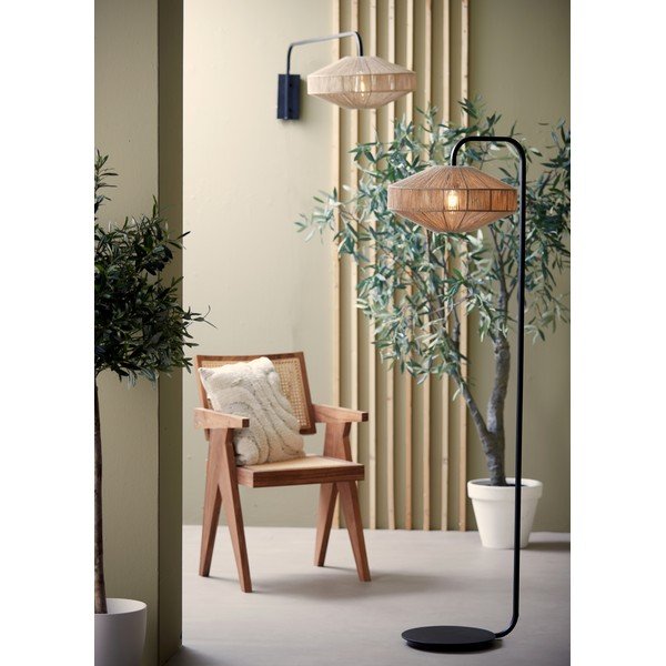 Stojacia lampa s textilným tienidlom v matnej čierno-prírodnej farbe (výška 164 cm) Lyra – Light & Living-image-1
