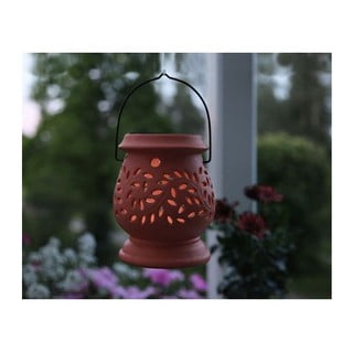 Červený vonkajší LED lampáš Star Trading Clay Terracotta, výška 14 cm