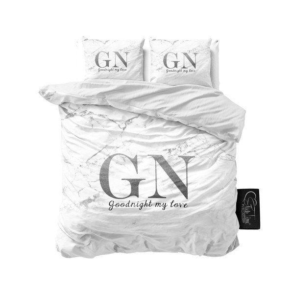 Bavlnené obliečky na dvojlôžko so strieborným nápisom Sleeptime Good Night, 240 × 220 cm