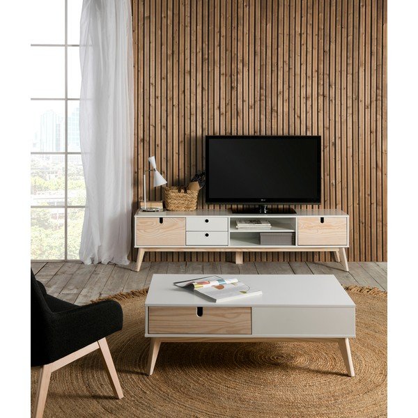 Biely TV stolík s nohami z borovicového dreva Marckeric Kiara-image-1