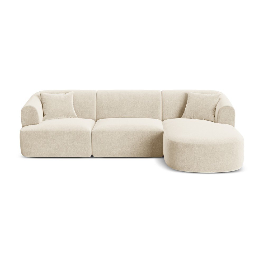 Béžová zamatová rohová pohovka (pravý roh/s leňoškou) Campi – Cosmopolitan Design