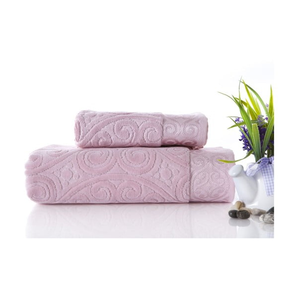 Sada uteráka a osušky Hanzade Pink, 70x140 a 50x90 cm