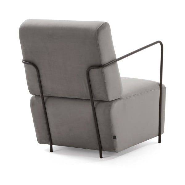 Sivé kreslo zamatového vzhľadu Kave Home Gamer-image-3