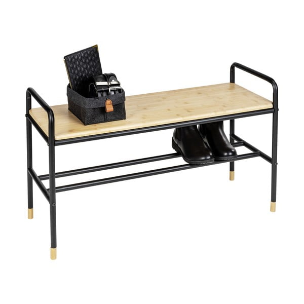 Čierna/prírodná kovová polička s lavicou Loft - Wenko-image-4