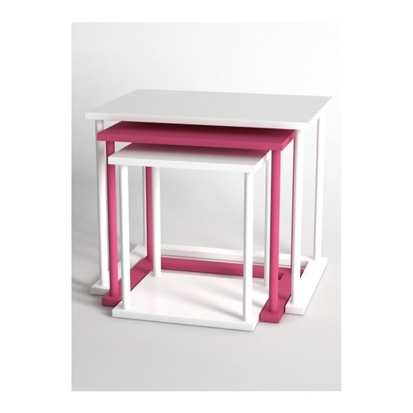 Sada 3 konferenčných stolíkov v bielej a ružovej farbe Monte Bois