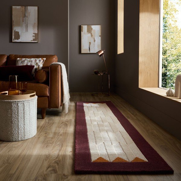 Vínovočervený/v prírodnej farbe ručne tkaný vlnený behúň 60x230 cm Apex Border Wool – Flair Rugs-image-1