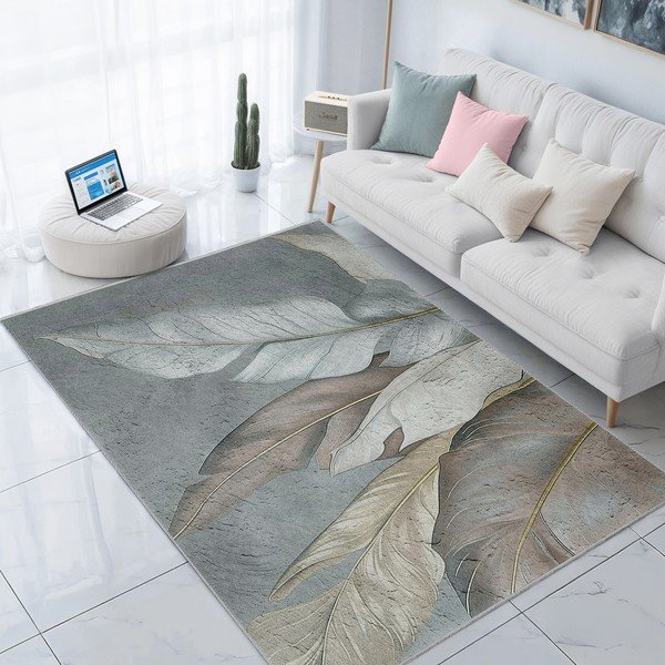 Zeleno-sivý prateľný koberec 80x150 cm Dusty Leaves – Mila Home-image-1