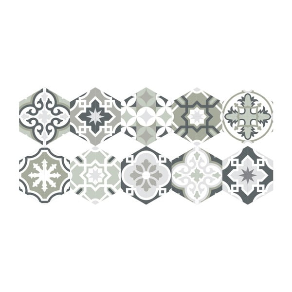 Sada 10 samolepiek na podlahu Ambiance Floor Stickers Hexagons Lettie, 40 × 90 cm