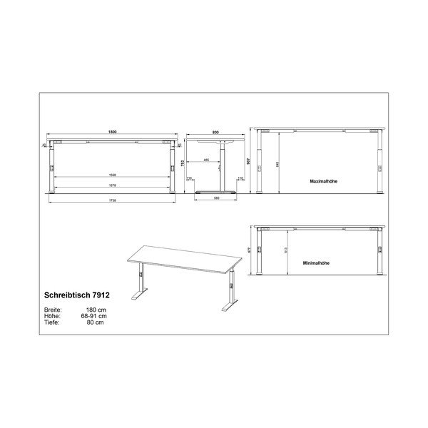 Polohovací pracovný stôl s doskou v dubovom dekore 80x180 cm Downey – Germania-image-3