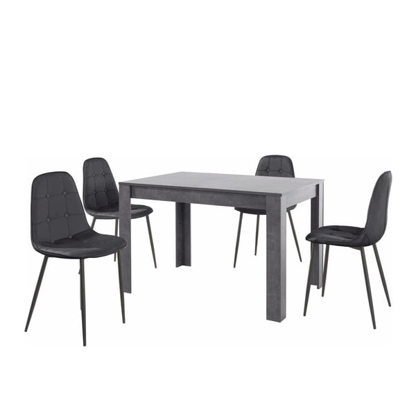 Set sivého jedálenského stola a 4 čiernych jedálenských stoličiek Støraa Lori Lamar