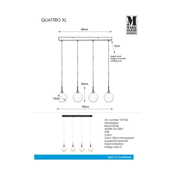 Čierne závesné svietidlo Markslöjd Quattro XL Pendant Black 4L-image-2