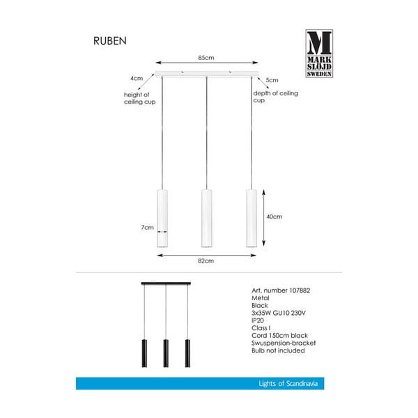 Čierne závesné svietidlo Markslöjd Ruben Pendant 3L-image-1