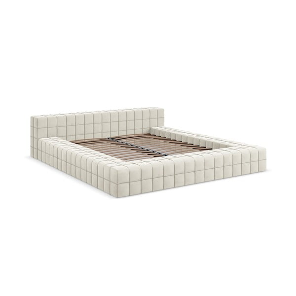 Krémovobiela čalúnená dvojlôžková posteľ s roštom 140x200 cm Akela – Makamii