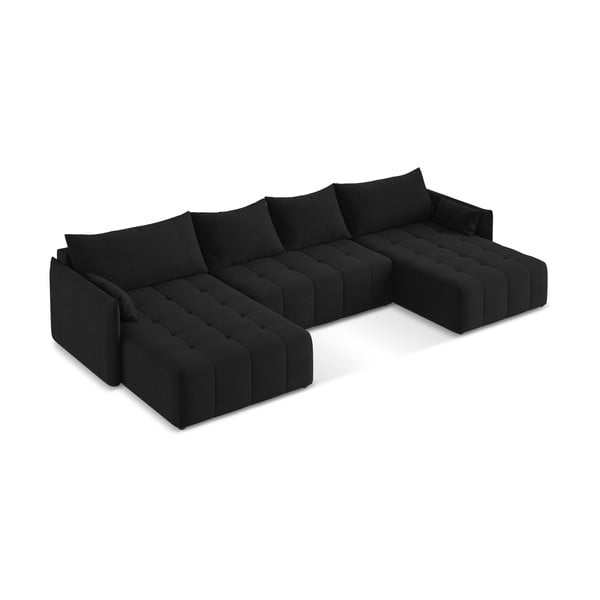 Čierna rozkladacia/s úložným priestorom rohová pohovka (do tvaru "U") Moku – Makamii-image-2