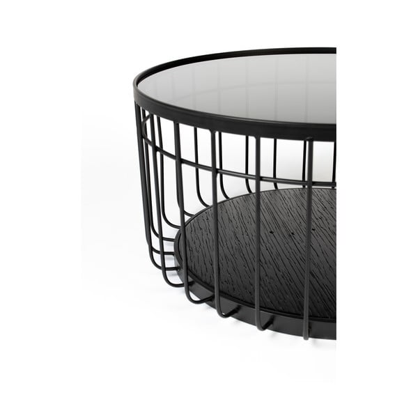Čierny odkladací stolík so sklenenou doskou White Label Lance, ø 60 cm-image-2