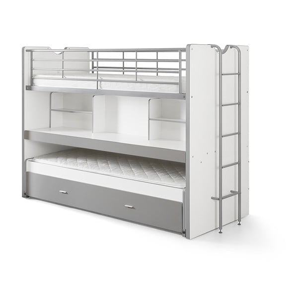 Bielo-sivá poschodová detská posteľ s výsuvným lôžkom s úložným priestorom s roštom 90x200 cm Bonny – Vipack