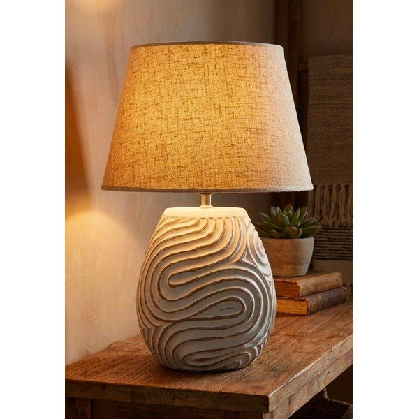 Krémovobiela stolová lampa z polyresínu s textilným tienidlom (výška  55 cm) Oblix – Mauro Ferretti-image-1