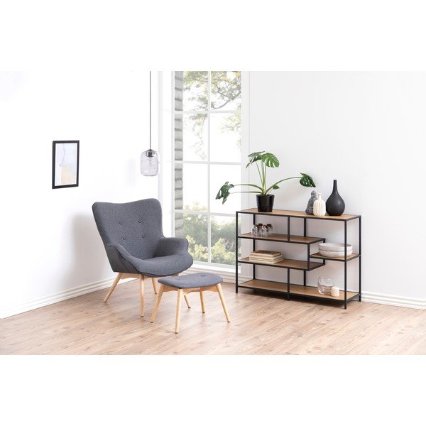 Čierna/prírodná knižnica v dekore duba 114x78 cm Seaford – Actona-image-1