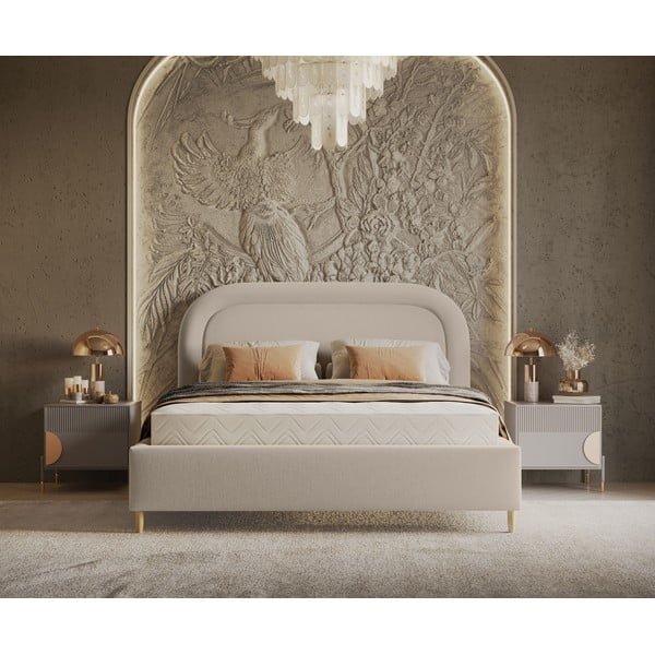 Béžová čalúnená dvojlôžková posteľ s úložným priestorom s roštom 140x200 cm Mija – Maison de Rêve-image-4