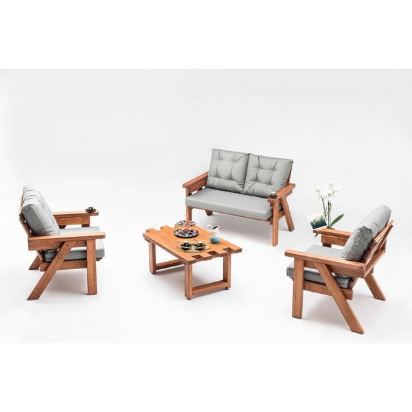 Záhradná lounge súprava z borovicového dreva v sivo-prírodnej farbe pre 4 Abant – Floriane Garden