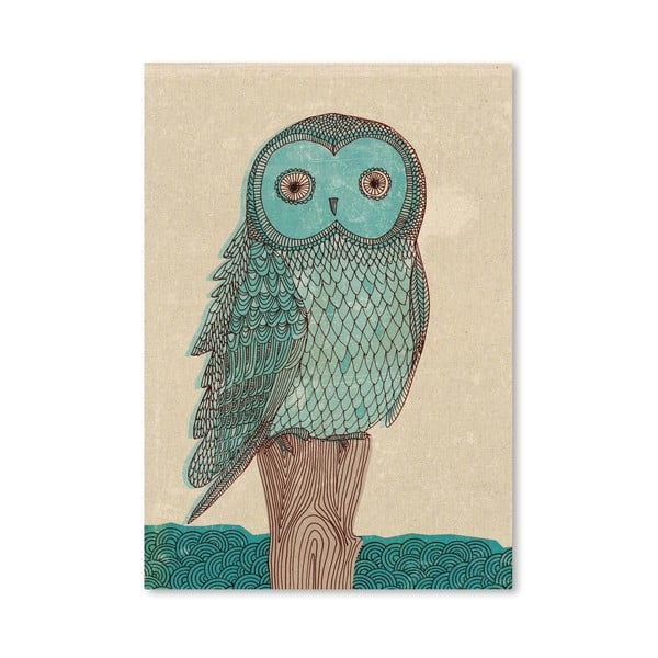 Plagát Owl in Blue Monotone, 30x42 cm