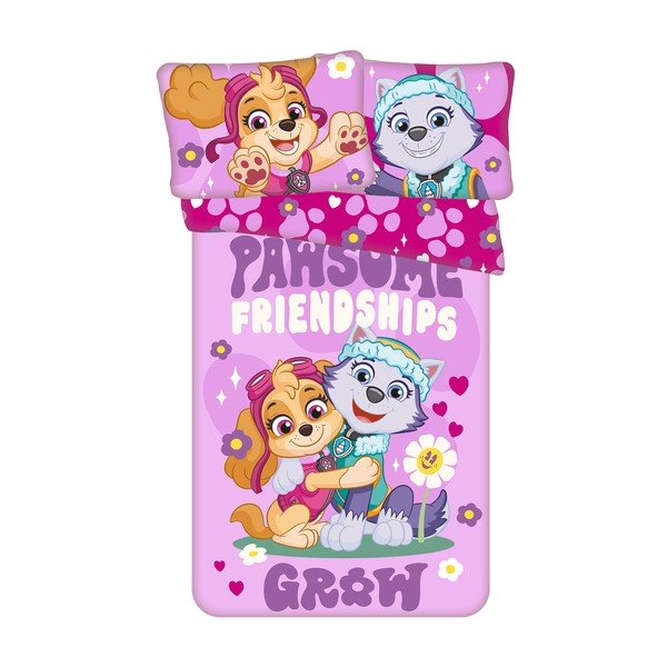 Ružové bavlnené detské obliečky do postieľky 100x135 cm Paw Patrol "Pawsome friendships grow" – Jerry Fabrics