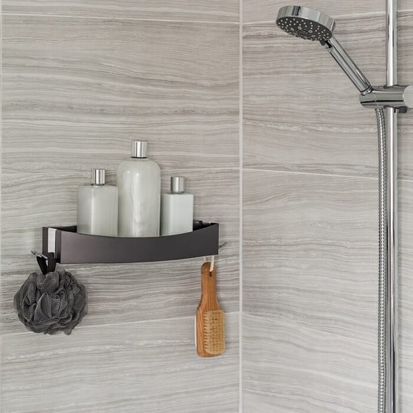 Čierna nástenná samodržiaca polička Compactor Clever Flip Shower Shelf-image-1
