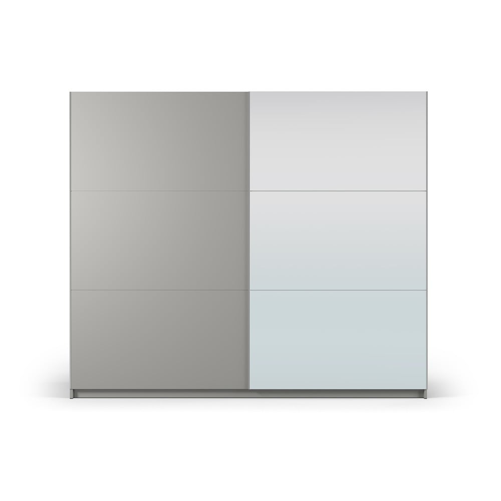 Sivá šatníková skriňa so zrkadlom a s posuvnými dverami 250x215 cm Lisburn - Cosmopolitan Design