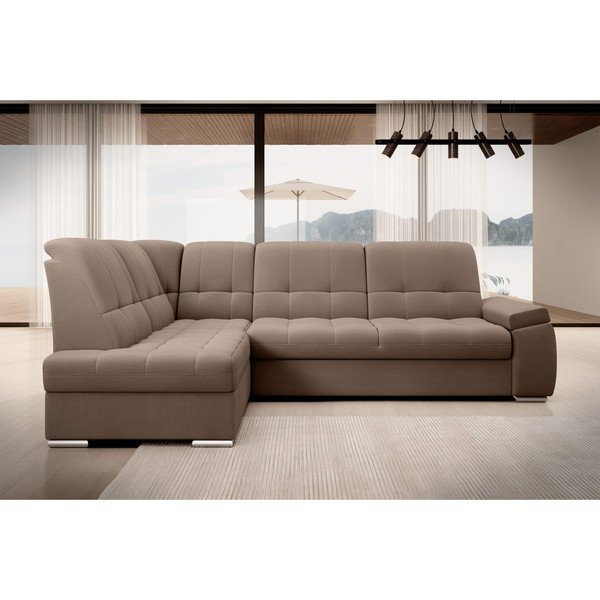 Hnedá zamatová rozkladacia/s úložným priestorom rohová pohovka (ľavý roh/do L) Sado – ELTAP-image-3