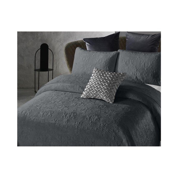 Sivá prikrývka z mikroperkálu s dvoma obliečkami na vankúš Dreamhouse Velvet Clara, 250 x 260 cm-image-1