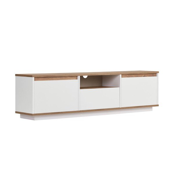 Biely/v prírodnej farbe TV stolík v dekore borovice 160x42x30 cm Sentinel – Kalune Design