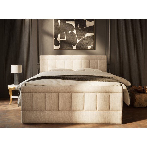 Béžová boxspring posteľ s úložným priestorom 180x200 cm Caya – Maison de Rêve-image-4