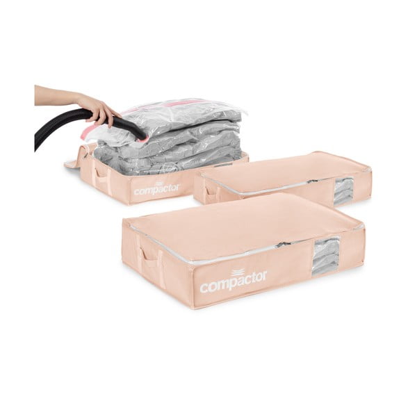 Vákuové plastové úložné boxy pod posteľ v súprave 3 ks 65x45x15, 5 cm Pink Edition – Compactor-image-4