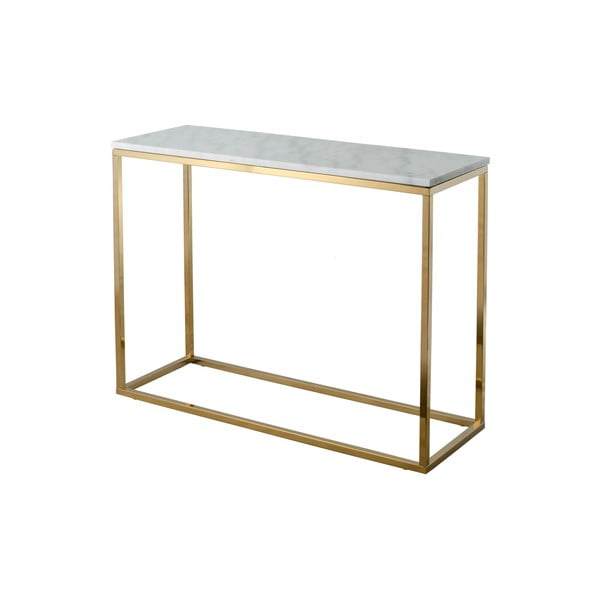 Biely mramorový konzolový stolík s podnožím v zlatej farbe RGE Marble, dĺžka 100 cm
