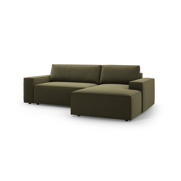 Zelená zamatová rozkladacia/s úložným priestorom rohová pohovka (pravý roh/s leňoškou) Jodie – Micadoni -image-3