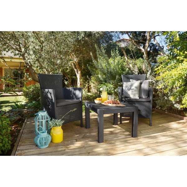 Antracitová záhradná lounge súprava z umelého ratanu pre 2 Rosario – Keter-image-3