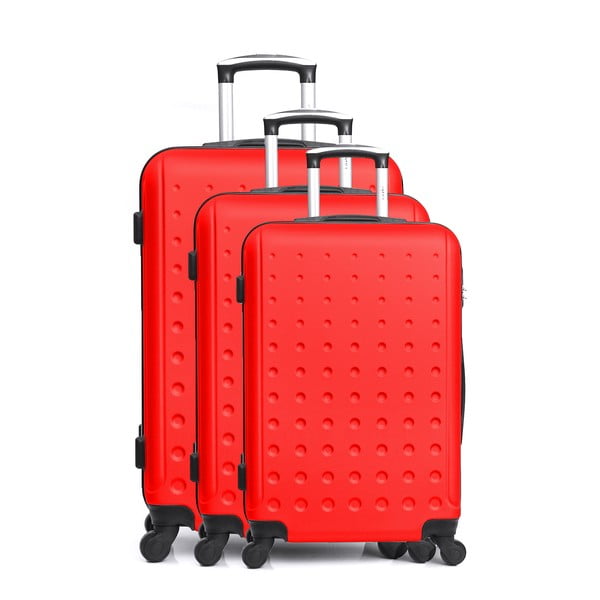 Sada 3 červených cestovných kufrov na kolieskach Hero Taurus