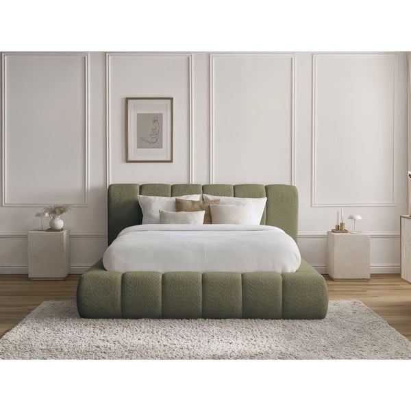 Zelená čalúnená dvojlôžková posteľ s úložným priestorom s roštom 180x200 cm Denali – Bobochic Paris-image-1