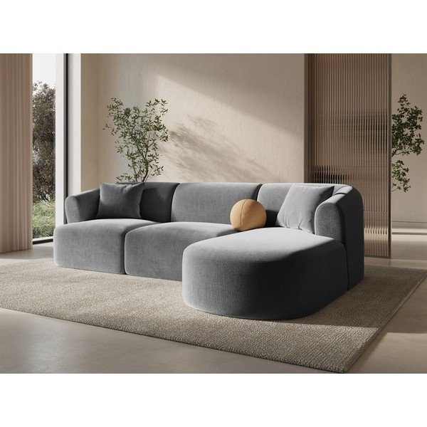 Svetlosivá zamatová rohová pohovka (pravý roh/s leňoškou) Campi – Cosmopolitan Design-image-1