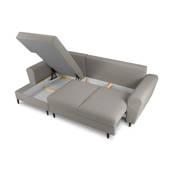 Svetlosivá rozkladacia/s úložným priestorom rohová pohovka z textílie buklé (ľavý roh/s leňoškou) Kyoto – Cosmopolitan Design-image-3