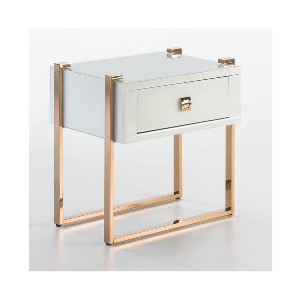 Biely nočný stolík s podnožou v ružovozlatej farbe Thai Natura-image-1