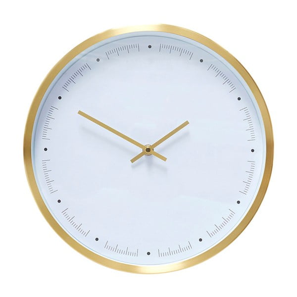 Biele nástenné hodiny s rámčekom v zlatej farbe Hübsch Ibrea, ø 30 cm
