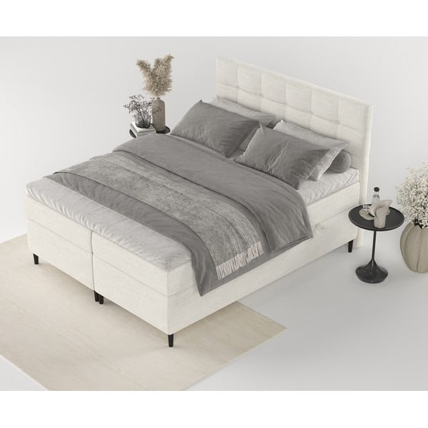 Krémovobiela boxspring posteľ s úložným priestorom 200x200 cm Urbaneo – Maison de Rêve-image-3